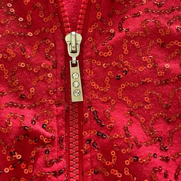 Red Sequin Medium Quacker Factory Zip Up Jacket - Picture 5 of 8